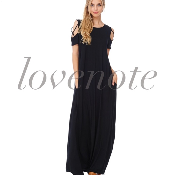 1 left❤️ Maxi Dress Open Cold Shoulder w/ Pockets - Picture 3 of 5
